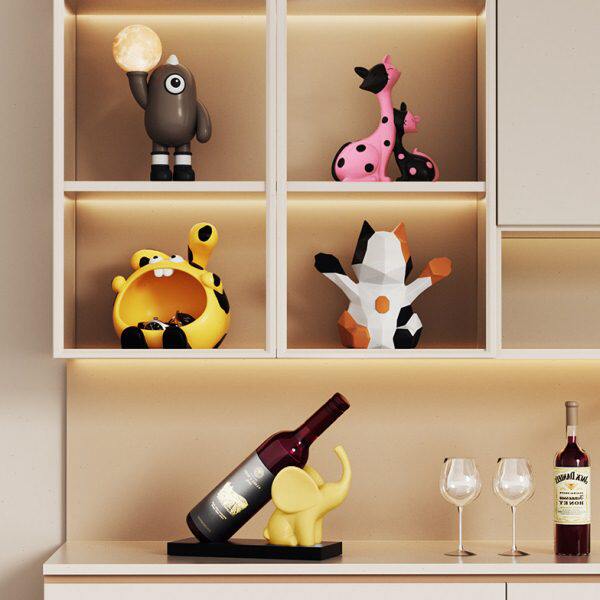 风客厅红酒架摆件感奶油大象风高级葡萄酒装饰轻奢礼品餐桌柜乔迁
