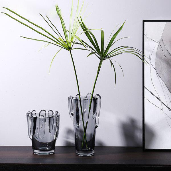 灰色玻璃花瓶欧式餐桌吹制现代简约客厅面摆件轻奢家居装饰品