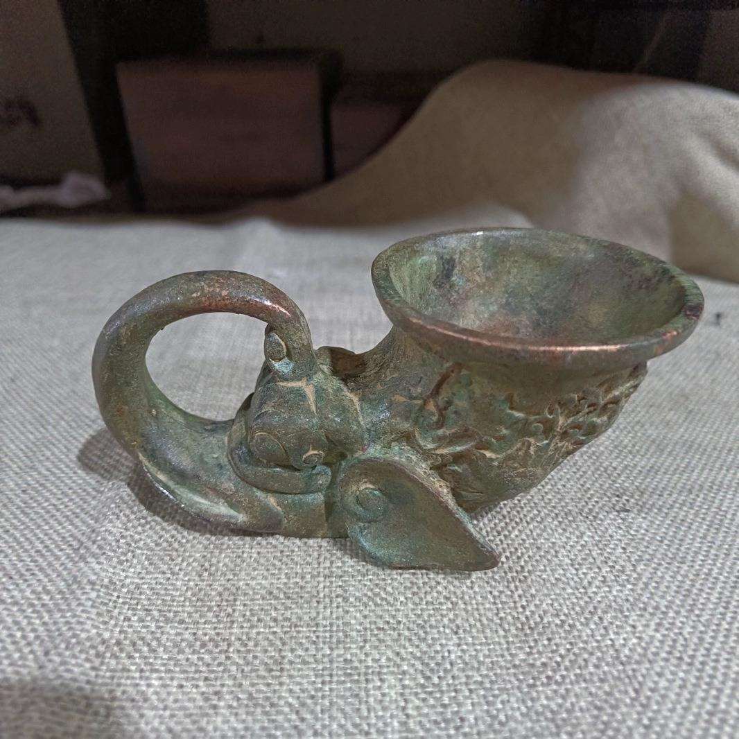 古玩杂项仿古仿铜仿古大相酒杯摆件居家装饰小摆件乡下收老物件