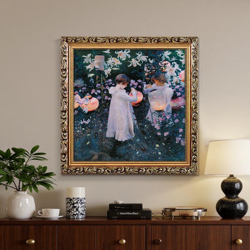 世界名画康乃馨百合与玫瑰花》萨金特油画客厅装饰画壁画挂画墙画