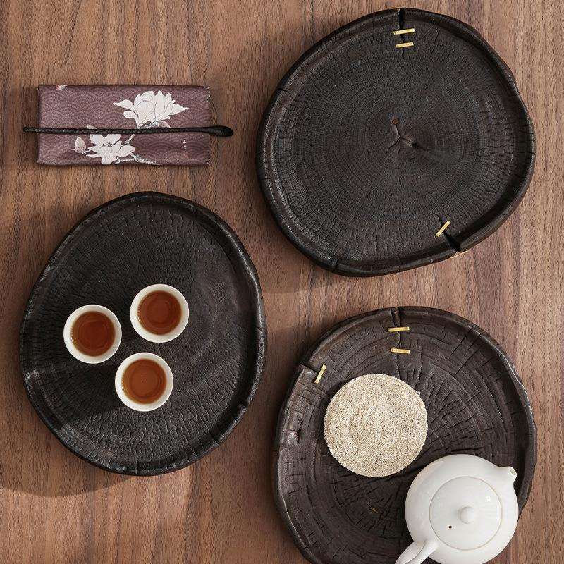 香樟木茶台实木茶盘铜钉干炮台小茶几壶托炭烧壶承复古诧寂风摆件