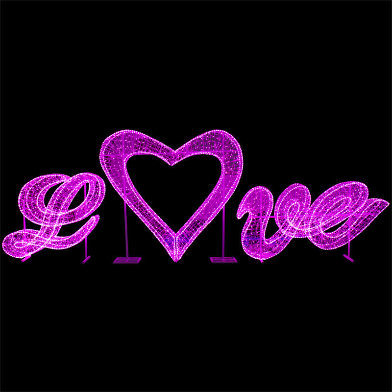 LED户外灯光秀立体LOVE造型灯情人节婚礼梦幻浪漫心形景观装饰灯