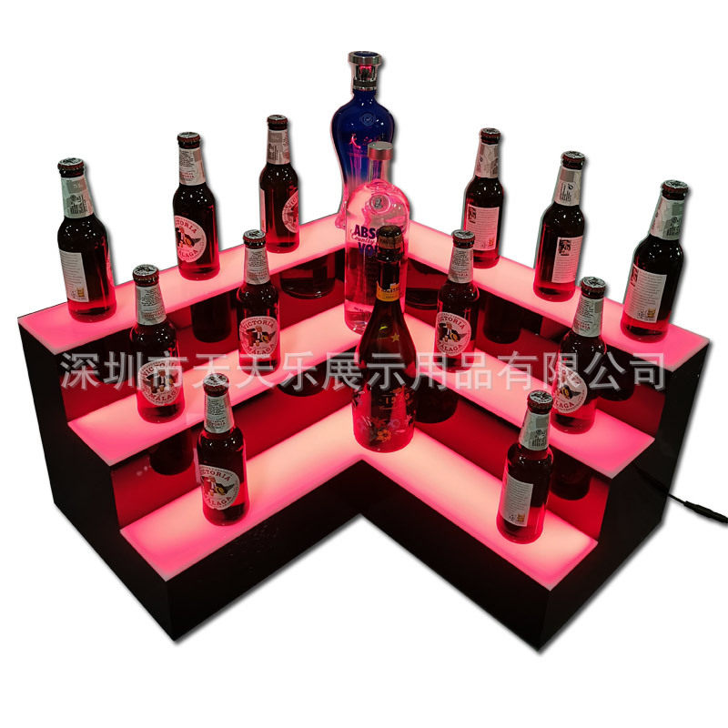 销售转角3层阶梯酒架七彩遥控转角发光酒架台阶酒展架酒吧酒架