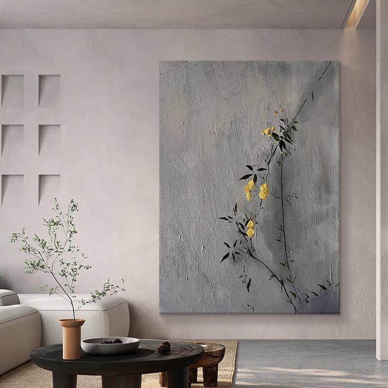 无框画意式极简风抽象花卉玄关装饰画高级灰色简约艺术客厅挂画