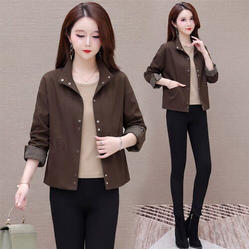 小个子宽松休闲拼接立领外套女2026秋季休闲百搭时尚减龄上衣