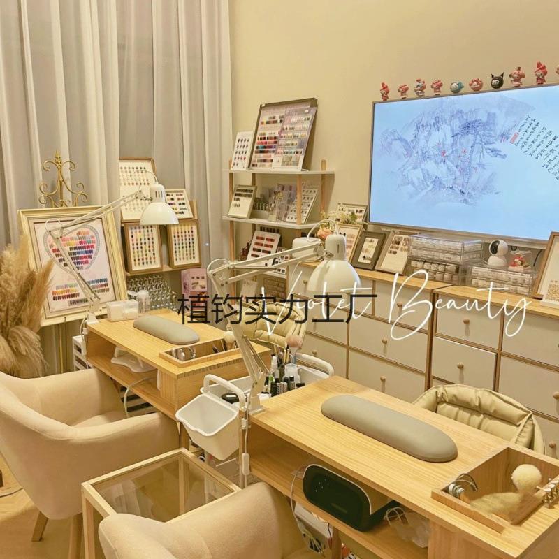 日式单人实木美甲桌吸尘器镶嵌式美甲桌子小型网红美甲桌椅工作台