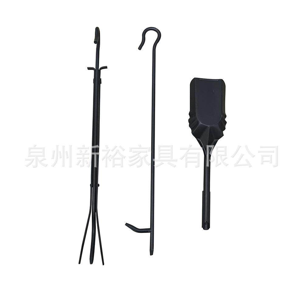3件套黑色铁艺壁炉工具 火钳 拨火棍 木柴炭铲子