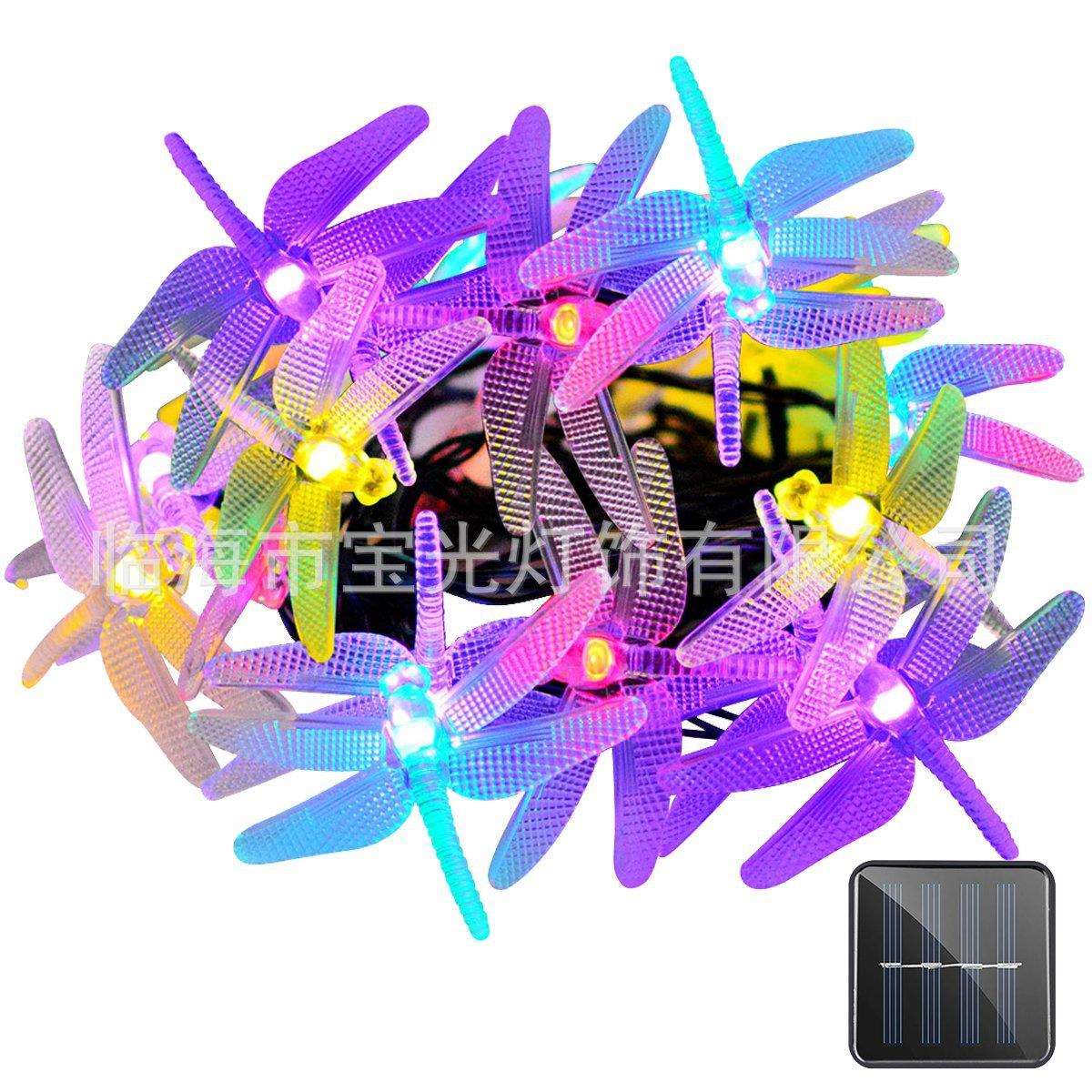 30头8功能蜻蜓光控防雨LED太阳能灯串/四彩彩灯串灯户外图片