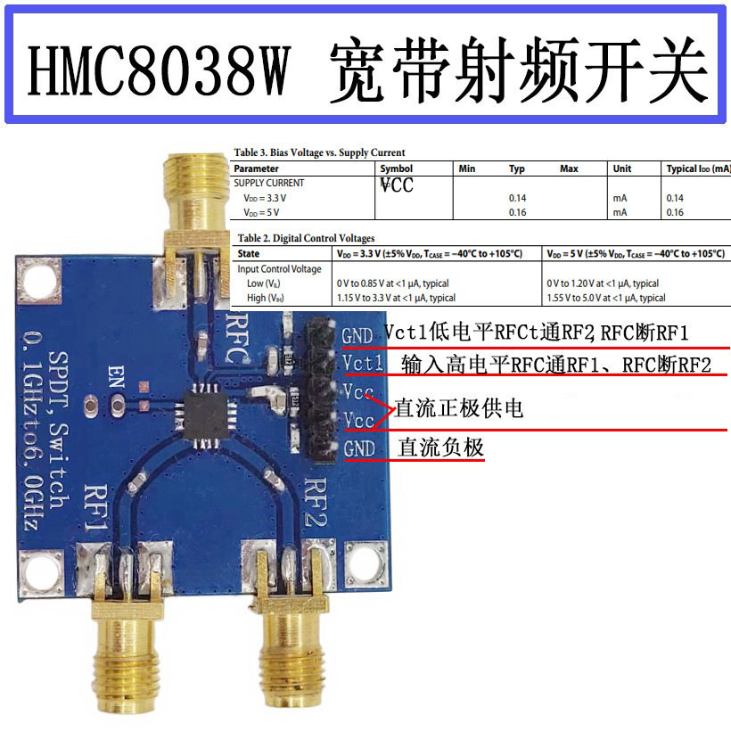 射频开关单刀双掷射频开关HMC8038W微波开关