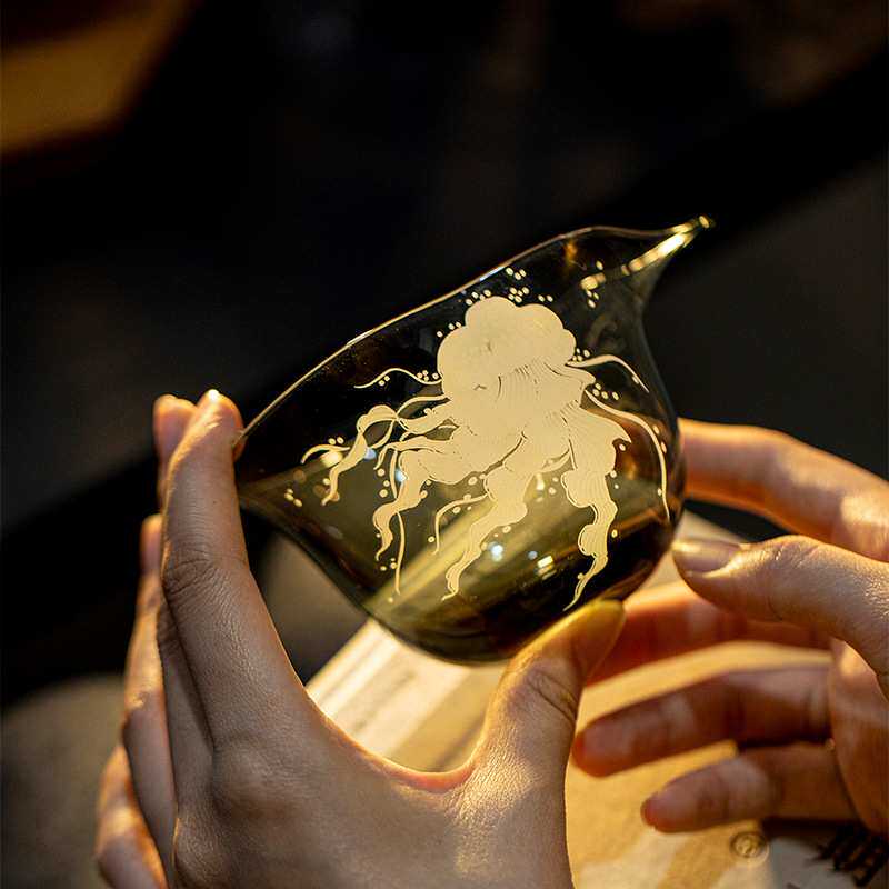 墨己瑞璃黑色水母日式公道杯家用茶海高颜值分茶器茶道配件公杯