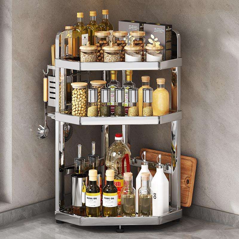 严选不锈钢厨房置物架台面多层墙转角三脚调味品收纳架筷筒调料架