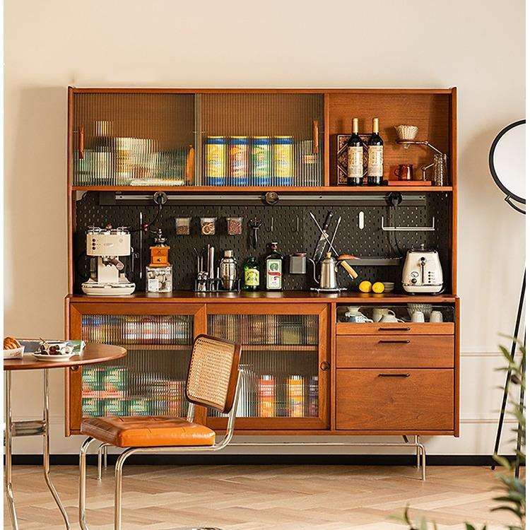 北欧实木餐边柜家用客厅洞洞板墙边收纳高柜餐厅厨房复古储物柜