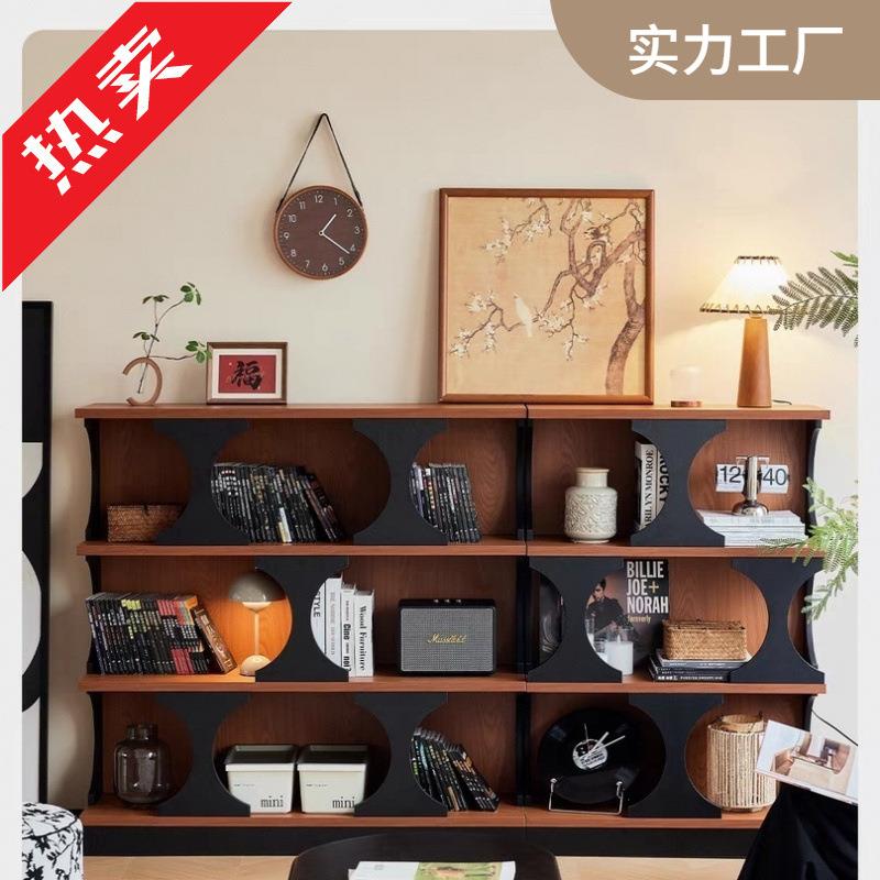 新款书架落地置物架异形组合书柜矮客厅转角玄关展示架子复古风