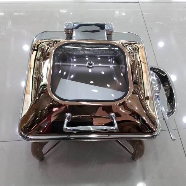 YUFEH镀金玫瑰金豪华圆形玻璃盖餐炉 星级酒店品 电磁炉热布菲炉