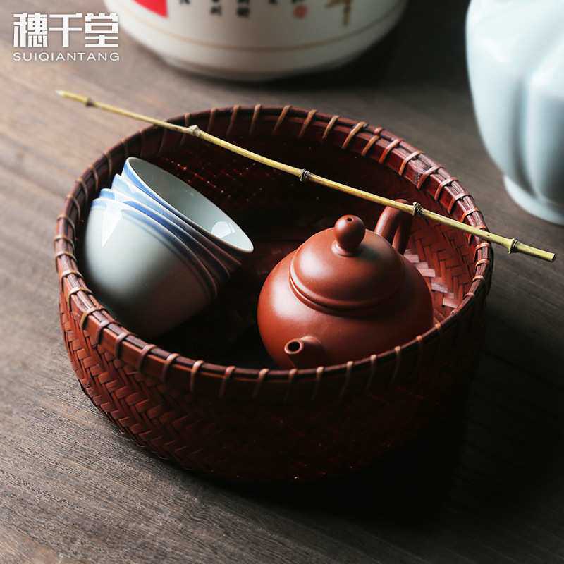 穗千堂 日式手工竹编围炉筐煮茶炉茶炭篓子茶炭火炉筛煮茶装碳筐