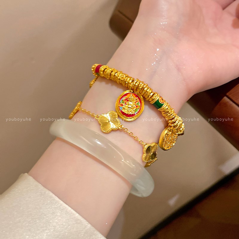 韦雪同款沙金烧蓝珐琅财神胖福手链女202L5新款轻奢高级感大气手