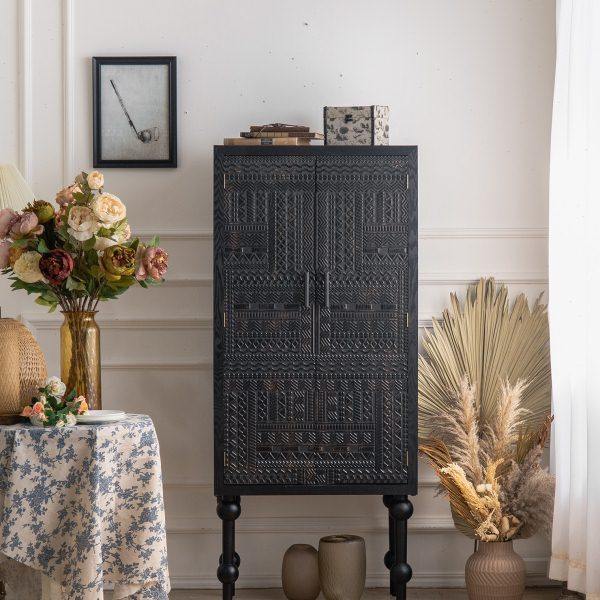 新古典实木雕花角柜 客厅墙角靠墙装饰柜 黑色高脚柜子书柜储物柜,住宅家具,角柜,淘宝优惠券,粉丝福利购,淘宝优惠卷