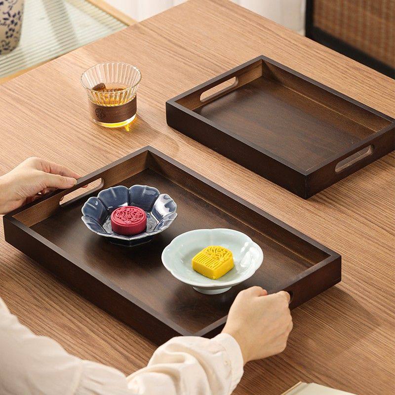竹木托盘茶盘长方形胡桃深色民宿酒店餐盘水杯收纳提手家用端菜盘,餐饮具,餐用托盘,淘宝优惠券,粉丝福利购,淘宝优惠卷