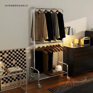 卧室简易衣帽架上下双层衣架落地立式移动挂衣架子家用落地衣架铁