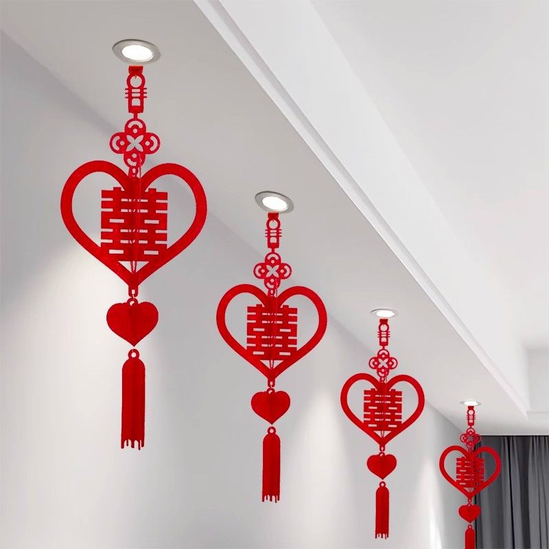 结婚喜字灯笼立体挂件婚房客厅吊顶装饰男方女方挂饰婚房布置拉花