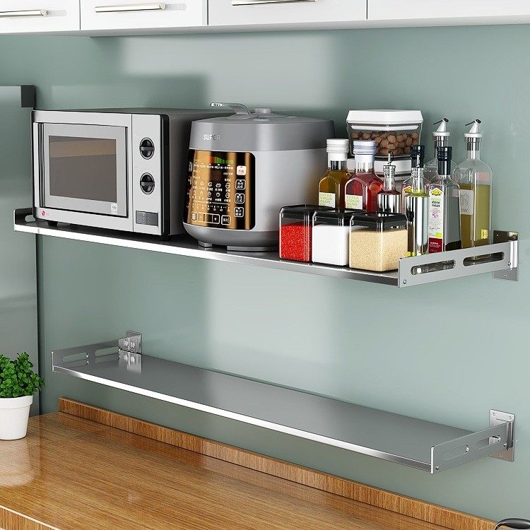 厨房置物架一字板不锈钢墙上架子隔板微波炉壁挂式免打孔碗架收纳,厨房/烹饪用具,厨房墙壁置物架/厨房墙壁挂架,淘宝优惠券,粉丝福利购,淘宝优惠卷