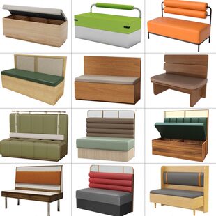 编卡座沙发桌椅实木不锈钢窄西餐长条凳储物茶轻奢楼港式厅商用藤