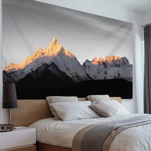 日照金山背景布卧室床头墙面装饰挂毯梅里雪山挂布网红墙布免打孔