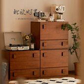 头电视柜组合卡收纳柜卧室床储物柜小户型门日式 北欧实木床柜柜边