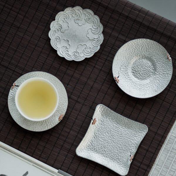 锡茶杯手工补丁嵌铜茶道配件壶承茶杯垫杯垫杯托功夫茶具小隔热垫