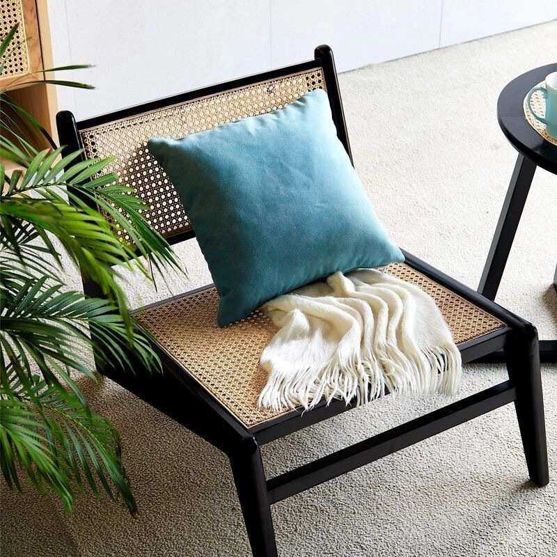 中古风实木藤编椅阳台休闲复古单人沙发椅藤椅诧寂风昌迪加尔椅子