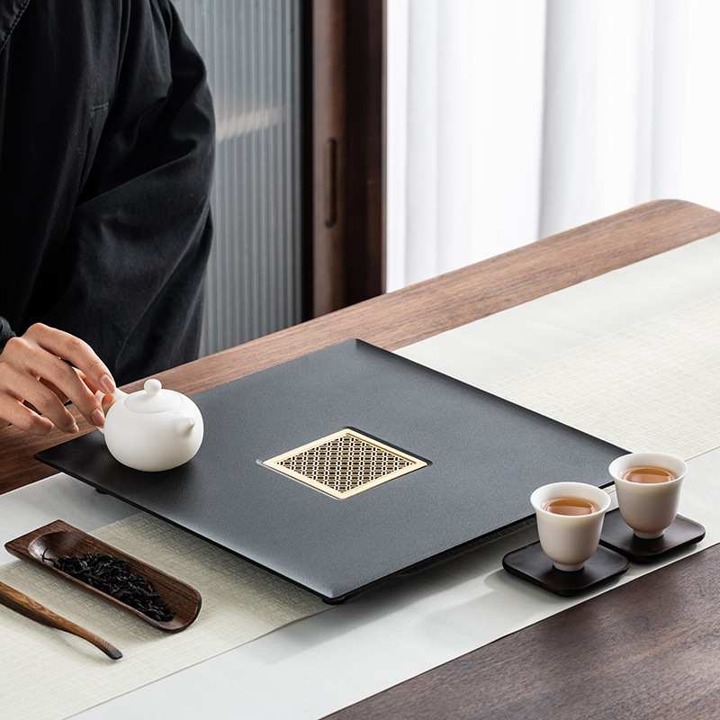 铜铝结合干湿泡茶盘家用托盘现代轻奢小型套装功夫蓄水储水排水式