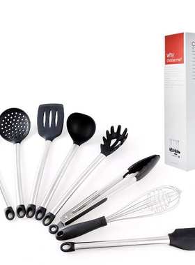 现货不锈钢勺铲厨具套装厨房家用耐温尼龙手柄烹饪煎炒铲勺八件套