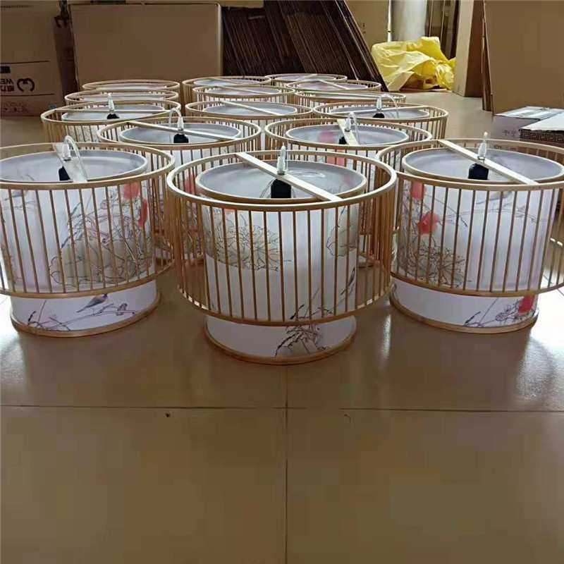 餐厅吊灯竹编茶室禅意创意个性简约田园风格创意商场装修灯具竹灯