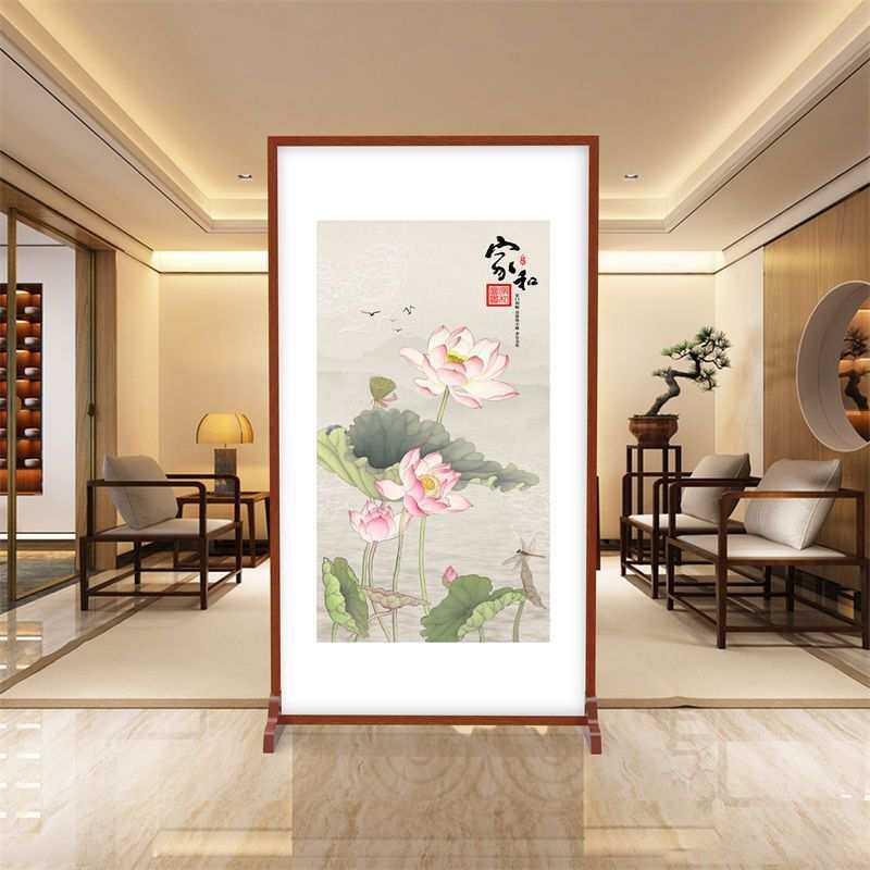 富贵九鱼图进门入户玄关隔断客厅小户型遮挡座屏中式酒店屏风牡丹
