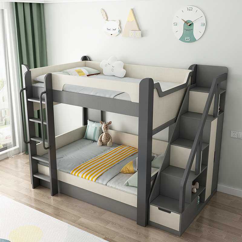 木月儿童床上下铺双层床高低床小户型气动储物床梯柜实木子母床