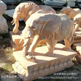 石雕小象 白色大理石汉白玉脚踩水花石雕小象一对厂家