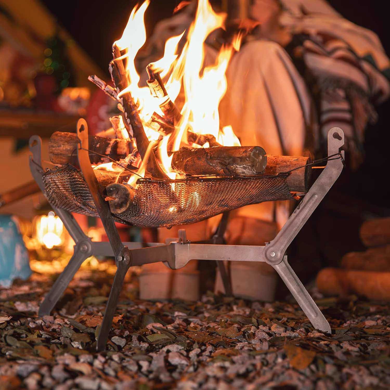 原始人钛合金户外焚火台便携取暖柴火炉露营烽火台烧烤架篝火炉子