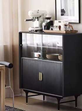 北欧表情/中古复古风/黑色系列/MAK玻璃移门全实木抽屉斗柜餐边柜