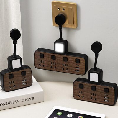 位开关插座木排插独立全铜孔纹插家用一小夜灯转多转换器带USB