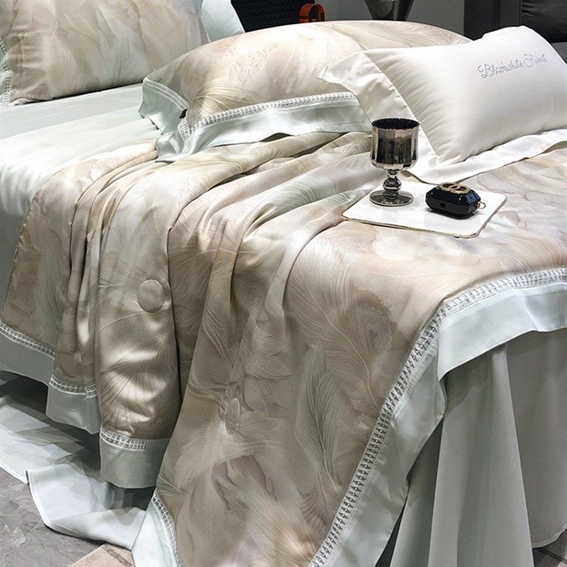 轻奢高端1e20支双面天丝夏被四件套印花裸睡凉感可水洗蚕丝空调被