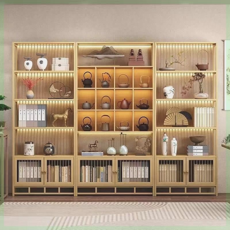 包邮博古架茶具茶叶置物架多宝阁茶叶柜非M实木摆件原木色展示柜