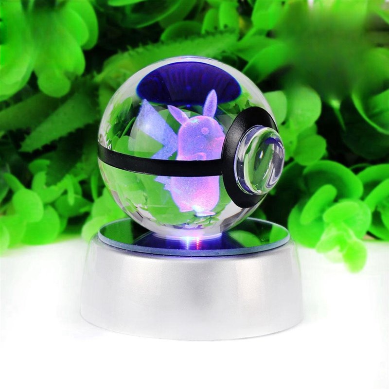 新款创意PokeGO水晶精灵球镜面底七彩变L换口袋妖怪小夜灯新奇礼