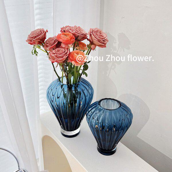 高级花瓶热气球家居装饰百合高档鲜花插花感简约水养客厅摆件蓝色