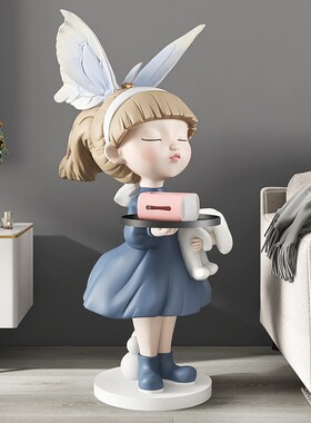 大型女孩落地摆件家居饰s品玄关沙发电视柜装饰托盘乔迁新居礼品