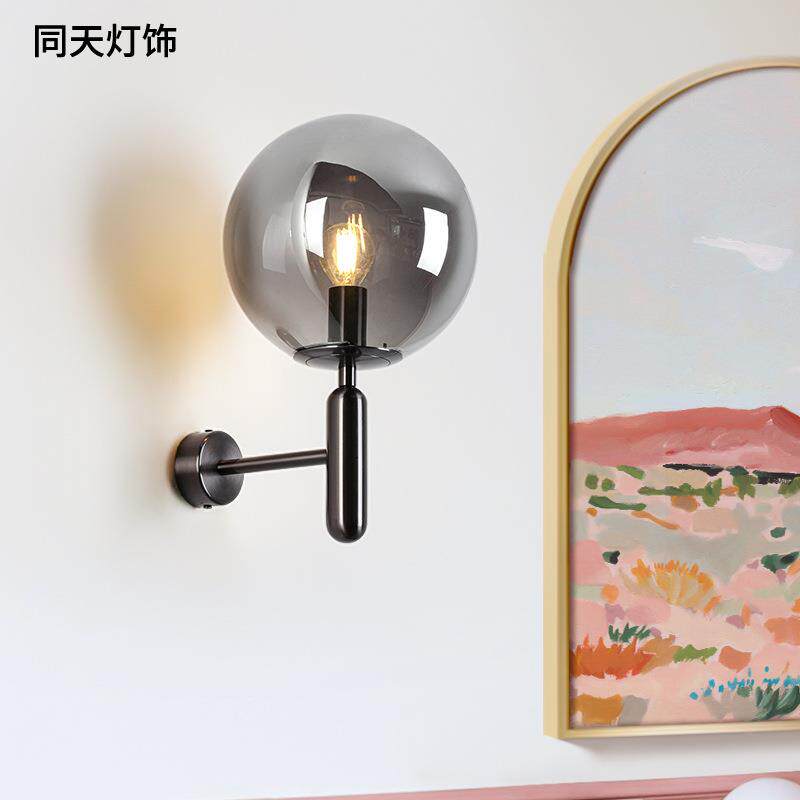 北欧玻璃圆球壁灯卧室床头不锈钢铜材壁灯台灯喜来登酒店灯具