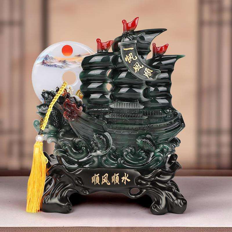 一帆风顺船摆件办公室桌家居装饰品摆设客厅电视酒柜帆船工艺饰品