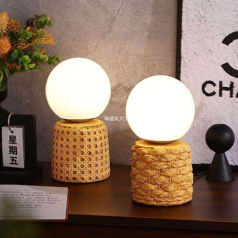 复古台灯中式家具水泥瓷圆球装饰小夜灯美式卧室床头高级感创意灯