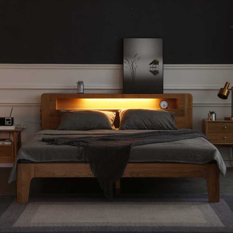 北欧全实木双人床1.8米主卧室现代简约婚床1.5米白橡木小户型家具