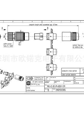 HARTING浩亭21021512305哈丁M8圆形连接器带导体, 面板外部安装