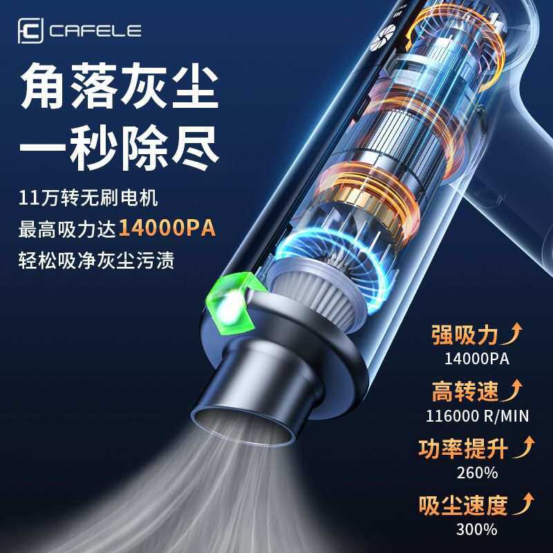 2024车载手持无线吸尘器小型车家两用绿光大吸力无刷便携式除尘器